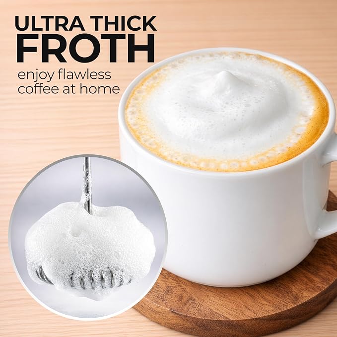 Zulay Kitchen Rechargeable Milk Frother Handheld - Frother Wand, Drink Mixer, Electric Whisk Frother, for Cappuccinos, Matcha & Protein Powder - Ultra Metal 4 Whisk, 1800mAh Silver