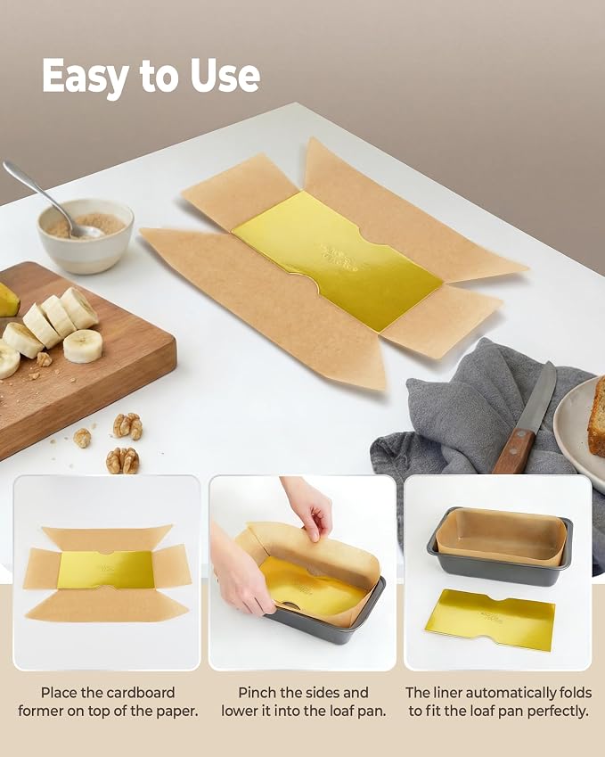 Bake Choice 100 Pcs Loaf Pan Liners for Baking Bread 9x5 Inch, Bread Pan Liners with Cardboard Formers, Non-Stick Pre Cut Unbleached Parchment Paper for Loaf Pan | Pre-cut unbleached parchment paper comes with cardboard formers, ideal for daily loaf br...