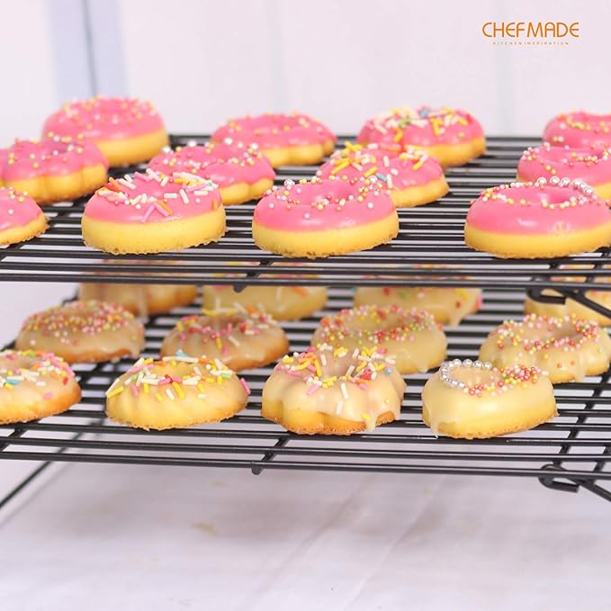 CHEFMADE Baking and Cooling Rack, 13.5-Inch Non-Stick Stackable Collapsible Rectangle Wire Rack for Oven Baking (Black)