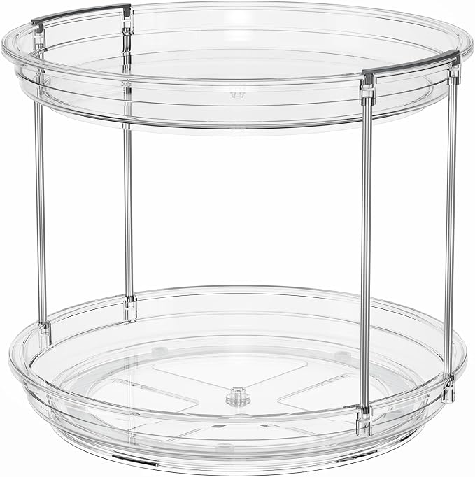 LAMU 2 Tier Lazy Susan Turntable Organizer 9.25'' Rotating Spice Rack Organization for Cabinet, Kitchen, Pantry, Countertop, Bathroom, Vanity, Medicine Cabinet Organizer, Clear