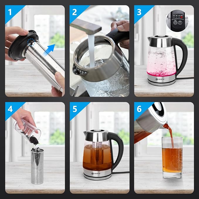 Aigostar Electric Kettle with Temperature Control and Tea Infuser | 1500W, 1.7L Hot Water Kettle with Variable Temperature, Keep Warm Function, LED Indicator Light Change, Auto Shut-Off