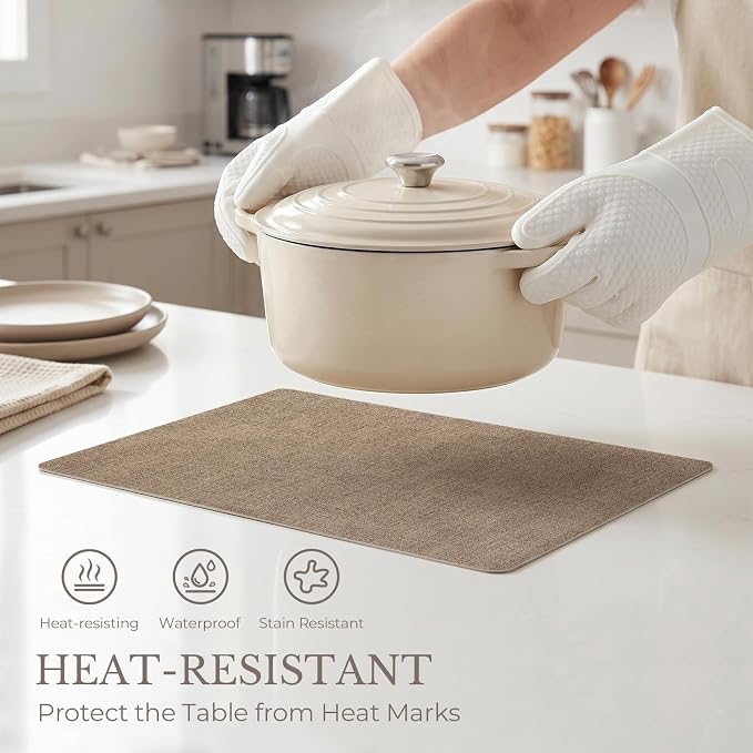 Romanstile Vinyl Placemats Set of 6-12 X 17 Inch - Faux Leather 100% Waterproof Wipeable Anti Slip Place Mats, Heat Resistant Reversible PU Table Mats for Kitchen Dining Party Outdoor, Coffee