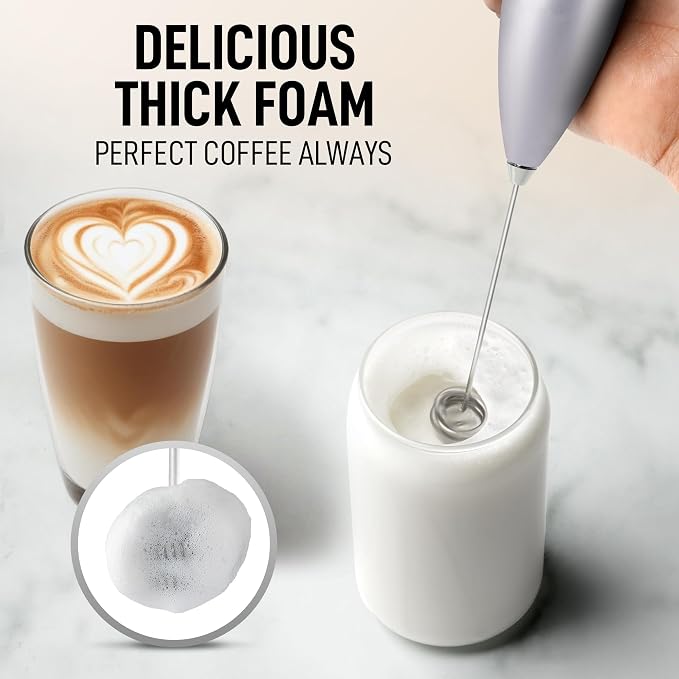 Mini & Mighty Milk Frother Wand – Powerful Handheld Coffee Frother, Battery Operated Drink Mixer – Compact Pocket Size – Detachable Whisk for Latte, Cappuccino, Matcha, Hot Chocolate