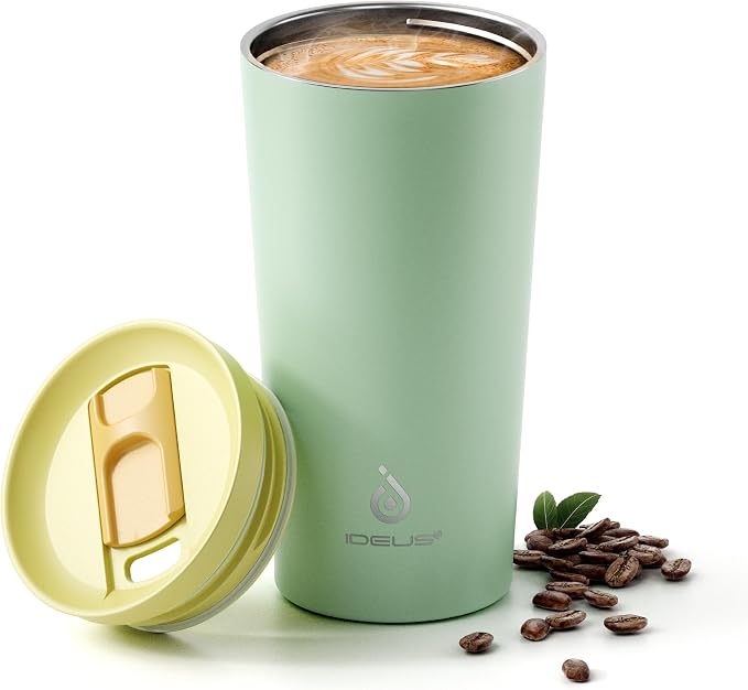 Ideus 17 oz Travel Coffee Mug, Double Wall Vacuum Stainless Steel Insulated Coffee Tumbler With Lid, Splash-Proof & Cup Holder Friendly, Keeps Drinks Hot/Cold, Dishwasher Safe, Mint Green