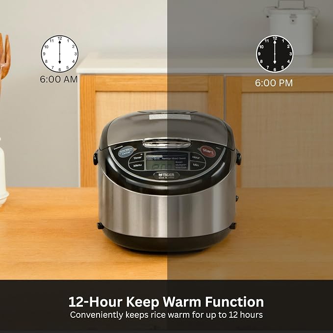 Tiger Jax T18u K 10 Cup Micom Rice Cooker (Stainless Steel) | Food steamer, slow-cook function
