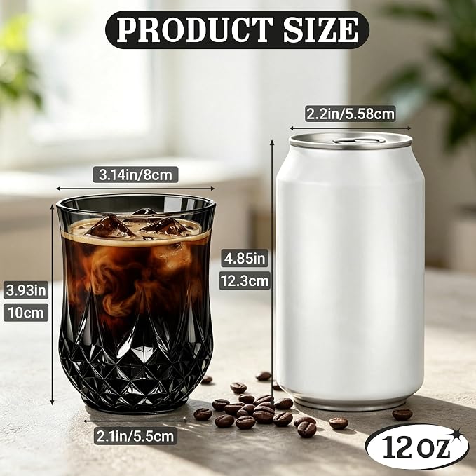 24 Pack 12 Oz Plastic Stemless Wine Glasses, Black | Unbreakable, Reusable, Elegant Vintage Design, Fancy Cocktail Cups, Whiskey, Champagne, Wedding, Party, Bars, Holiday Events