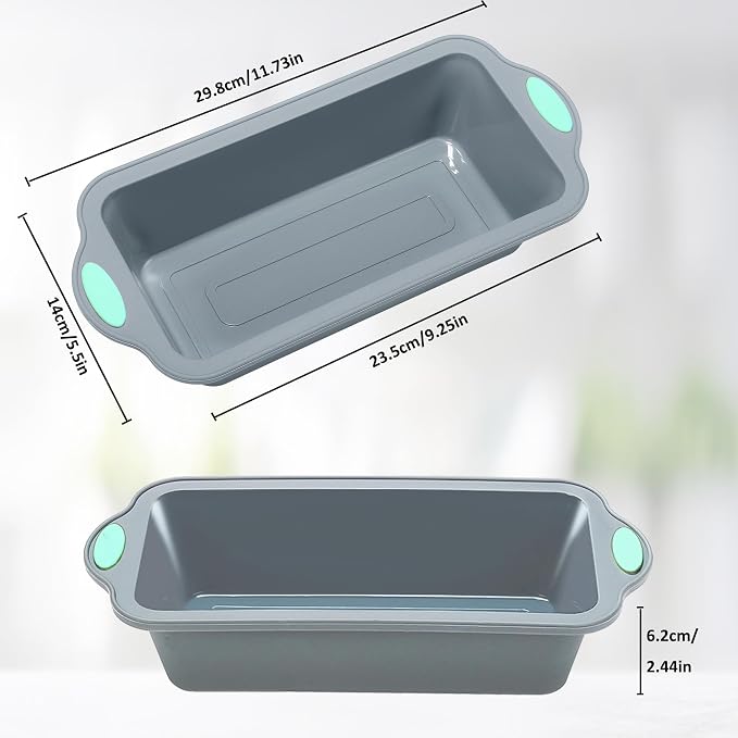 9 Inch Silicone Bread and Loaf Pan, 2 Pack Food Grade Nonstick Silicone Molds for Baking Banana Bread, Meat Loaf, Pound Cake, with Metal Reinforced Frame More Strength