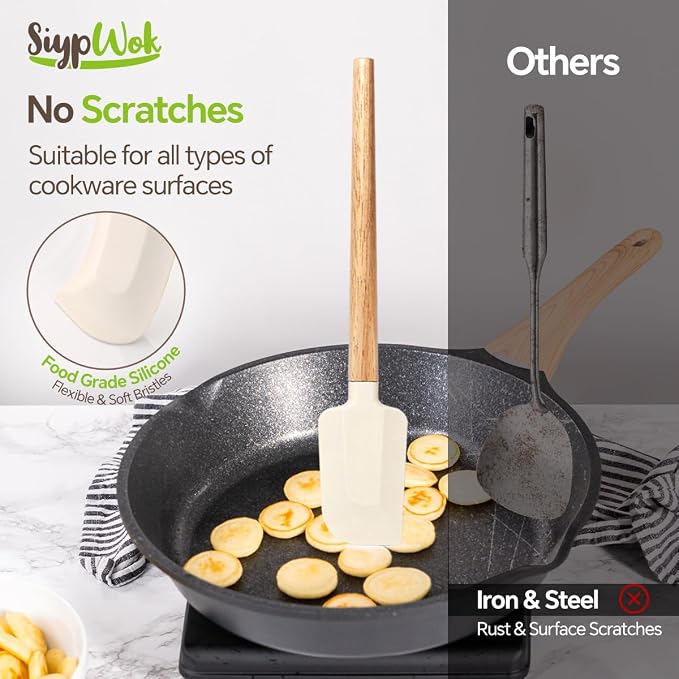 Silicone Spatula Set, Food Grade Rubber Spatula-4 Piece Nonstick Rubber Spatulas, Spoonula, Jar Scraper for Cooking, Baking, Mixing, Frosting - Heat Resistant Up to 600°F (4 Pcs Spatula Off-White)