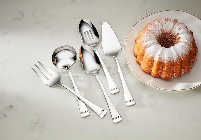 Lenox Portola 5-Piece Silverware Serving Set, Flatware | mirror finish, dishwasher safe | heavy duty, cutlery set for kitchen and dining, serving utensil set
