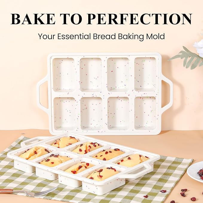 Metal Reinforced Silicone Mini Loaf Pan, 8-Cavity Nonstick Mini Bread Pans | BPA Free, Oven Dishwasher Safe, Food-Grade Silicone, 1 Pack, for Baking Banana Bread, Cakes, Brownies, Meatloaf