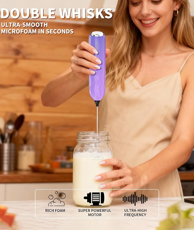 2-Pack Milk Frother Handheld with Stand, Valentines Day Gifts for Him and Her, Electric Coffee Frother, Coffee Lover Gift for Lattes, Cappuccino, Matcha & Hot Chocolate, Black/Colorful