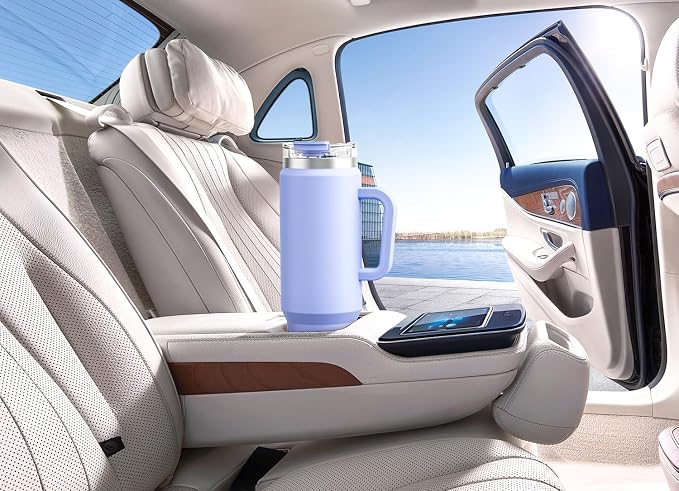 Meoky 40 oz Tumbler with Handle and Straw, Insulated Tumbler with Lid and Straw, Stainless Steel Travel Mug, Keeps Cold for 34 Hours, 100% Leak Proof, Fits in Car Cup Holder (Lilac)