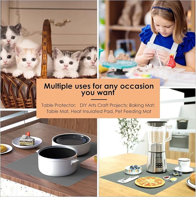Extra Large Silicone Mat for Kitchen Worktop Protector, Thickened Nonstick Heat Resistant Countertop Mat, Nonskid Placemat, Craft Mat, Table Mat (Grey, 15.7"x23.6")