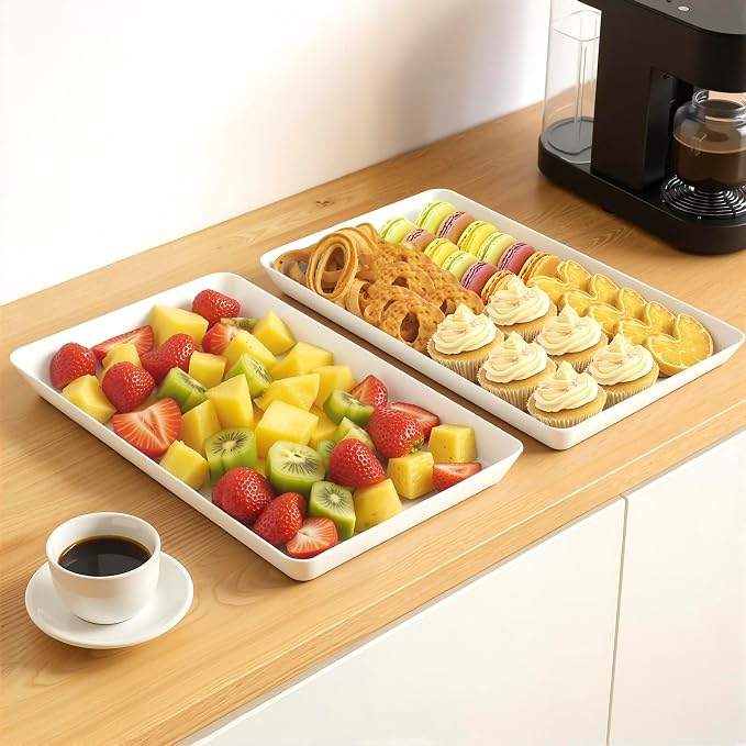 WOWBOX 4-Pack Reusable Plastic Serving Trays for Snacks, Fruit and Parties | Kitchen Pantry Organization, Grilling Prep, Food Presentation, Everyday Dining, Holiday Hosting and Outdoor Entertaining
