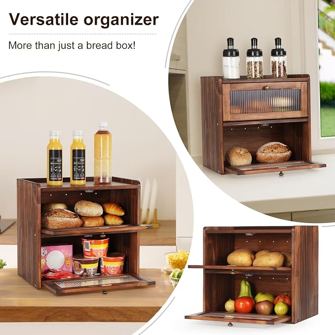 Ciilee Baby Bread Box for Kitchen Countertop Wooden Double Layer Storage Container Bread Bin Large Capacity Vintage Bread Keeper Farmhouse Breadbox Pantry Organizer Versatile Food Cabinet(Brown) | Vintage Double Layer Bread Bin with Air Vents, Acrylic ...