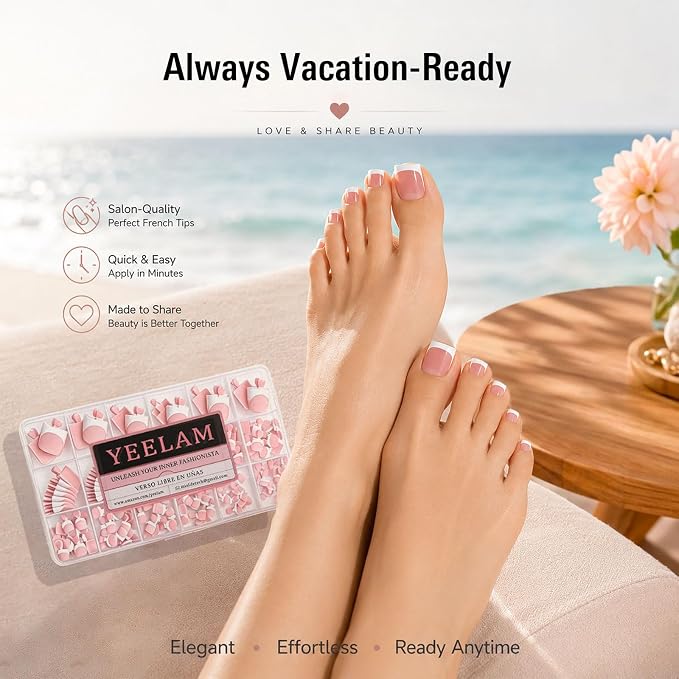 Press On Toenails French Tip, Soft Gel, Matte Baby Pink, 240Pcs | 15 Sizes, Sharp Square, Big Toe Friendly, Salon-Quality Finish, Long Wear Value Pack, DIY Pedicure