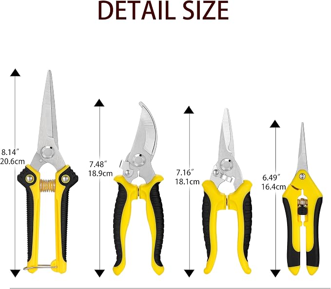 5 pack Garden Pruning Shears Stainless Steel Blades, Handheld Scissors Set with Gardening Gloves,Heavy Duty Garden Bypass Pruning Shears,Tree Trimmers Secateurs, Hand Pruner (Yellow and Black)