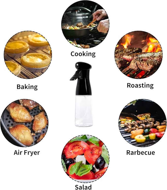 Glass Oil Sprayer for Cooking, 7oz Olive Oil Mister, Food Grade Portable Reusable Oil Vinegar Spritzer Sprayer Bottles for Air Fryer, Kitchen, Salad, Baking, BBQ, Frying(white)