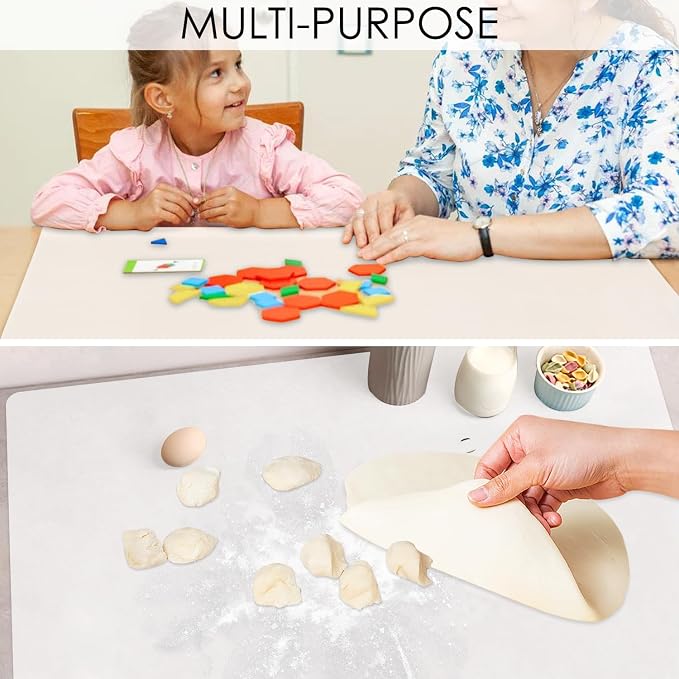 Oversize Silicone Placemat, 31.5 * 16.93" Food-Grade Flexible Silicone Table Mat for Baking Pastry Non-Stick, Kids Nonslip Dinner Placemat Heat Resistant Waterproof Countertop Protector, Translucent