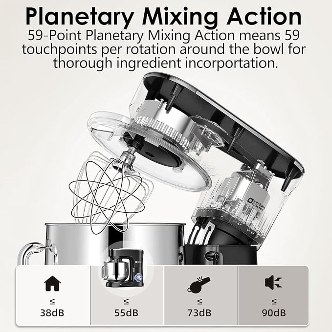Kitchen in the box Stand Mixer 8.5 QT, 900 Watt Heavy Dough Mixer (Black) | 10 Speed Adjustable, 8.5 Quart Mixing Bowl with Handle, Tilt-head, Whisk, Flat Beater and Splash Guard