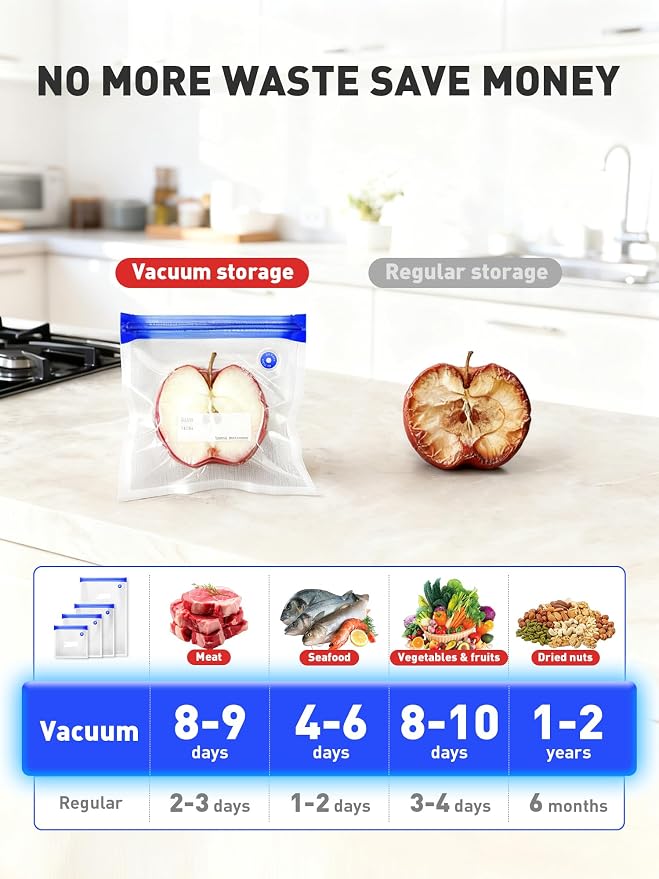 30 Pcs Reusable Vacuum Sealer Bags for Food, 2 Size BPA-Free Vacuum Storage Bags with Sealing Clips & Leak-Proof Design for Sous Vide Cooking, Freezer, Microwave Heating