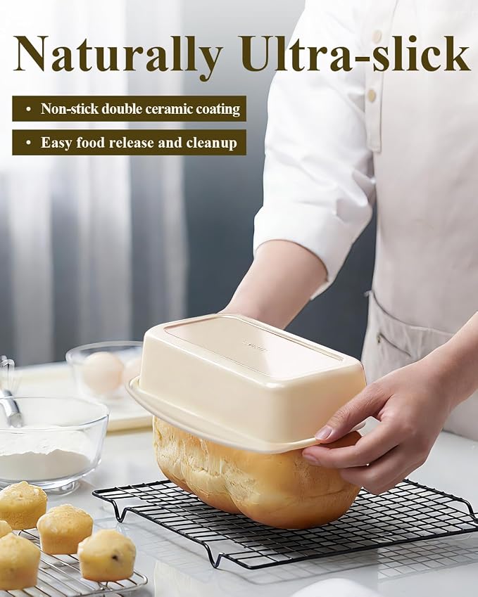 Nonstick Ceramic Bread Loaf Pan with Handle, Sunshine Cream | 9x5 inch, Ceramic Coating, Aluminized Steel, Oven Safe to 550°F, Dishwasher Safe, Non-Toxic, PTFE & PFOA Free