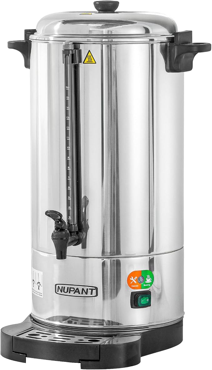 NUPANT Commercial Coffee Urn 100 Cup/15L Coffee Dispenser with Upgraded Percolator, Double Wall 304 Stainless Steel Hot Water Urn Beverage Dispenser, Keep Warm Large Coffee Maker for Catering Party