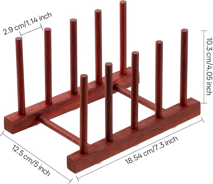 HBlife 2 Packs Rosewood Wooden Dish Drying Rack Plate Organizer for Cabinet | 4 Slots, Home and Kitchen Organizer, For Cups, Bowls, Pots, Lids, Cutting Boards & Plates, Space-Saving for Cabinets Counters