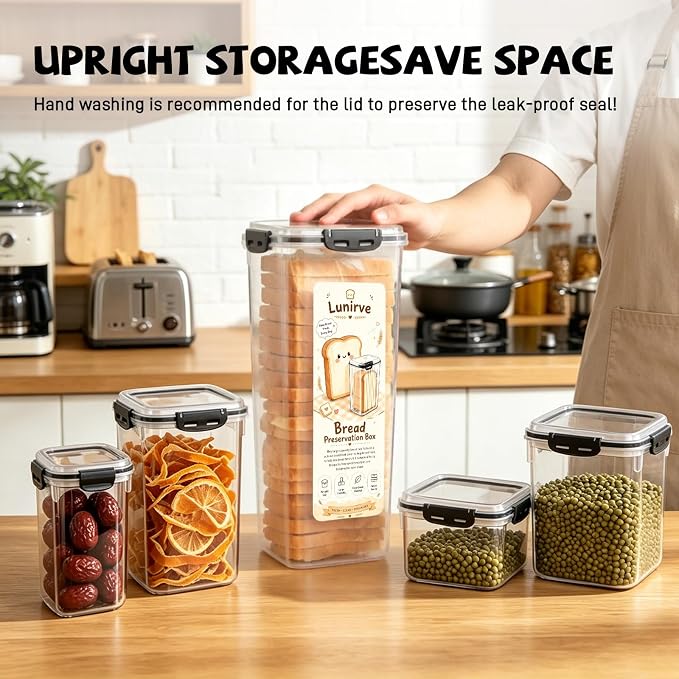 Plastic Bread Box Container with Pull Out Tray for Kitchen 1 Pack | Homemade Loaves and Baked Goods Breads Storage with Airtight Lid BPA Free