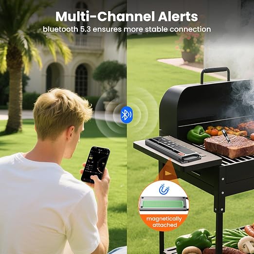 Wireless Meat Thermometer Digital-5.3 Bluetooth for Stable 800ft APP Control (iOS&Android), 10mins Charge for 24H Use Meat Probe, Accuracy ±0.5°F, Instant Read Meat Thermometer for BBQ, Grill, Oven