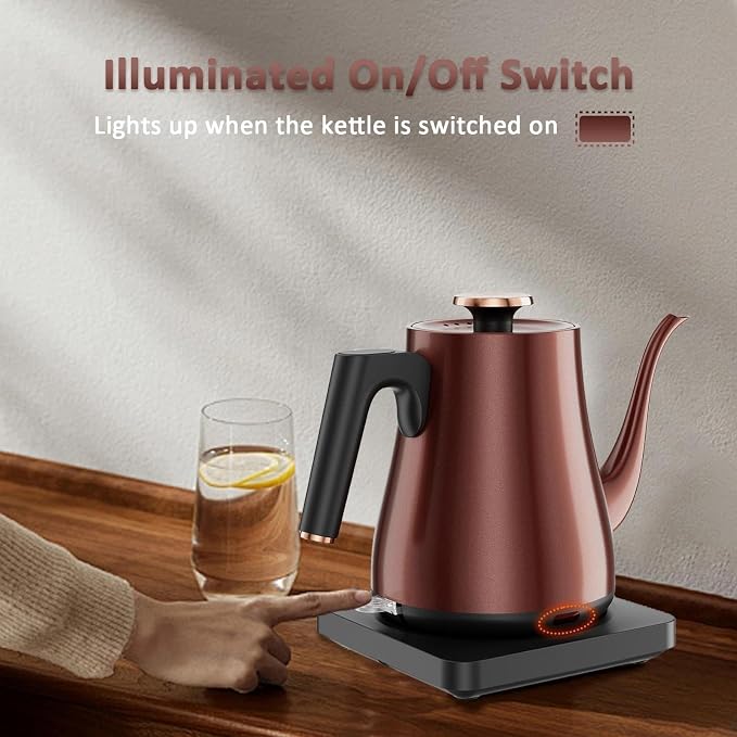 Gooseneck Electric Kettle 1.0L, 1000W, Pour Over, Vintage Copper | 304 Stainless Steel, Auto Shut-Off, BPA-Free, Vintage Style For Pour Over Coffee Tea Home Office