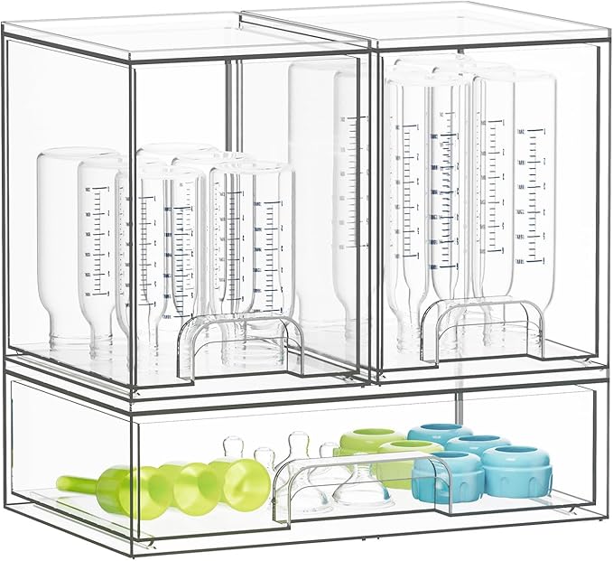 SpaceAid Bottle Storage Organizer Baby - Acrylic Bottles Station Organizer Container, Stackable Clear Drawers for Countertop, Vanity, Bathroom, Cabinet, Pantry Organization, 3 Pack, 2M1L, 10.9" H