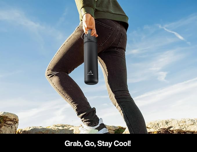 POWCAN 26 oz Insulated Water Bottle with 2-in-1 Straw and Spout Lid, Keep Cold 24H, Leak-Proof, Fits in Car Cup Holder, Stainless Steel Water Bottle for Sports, Travel, Gym, Gift, and School (Ranger)