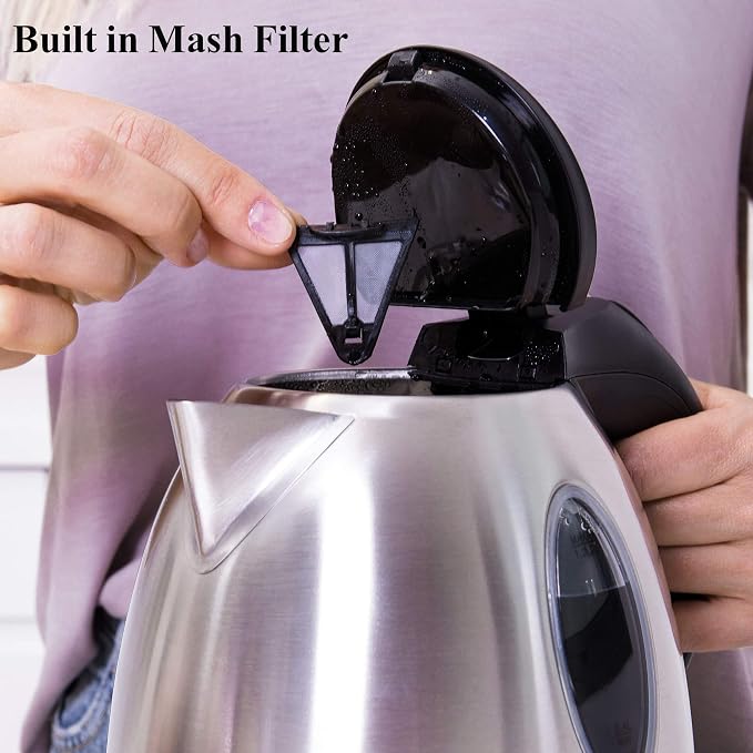 Moss & Stone Stainless Steel Electric Kettle, 1.2L Cordless 1500W | Small, portable hot water tea kettle, fast boiling pot, boil-dry protection, auto shut-off, blue Illuminate LED light