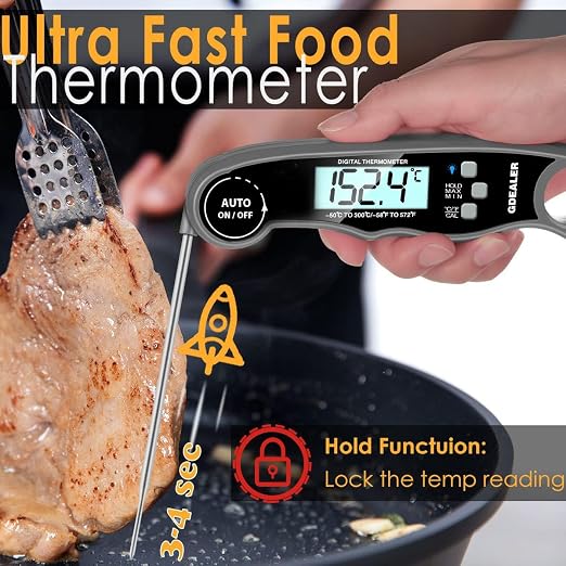 GDEALER Meat Thermometer Digital Instant Read Food Thermometer Waterproof Ultra-Fast for Grill Cooking Kitchen with Backlight & Calibration