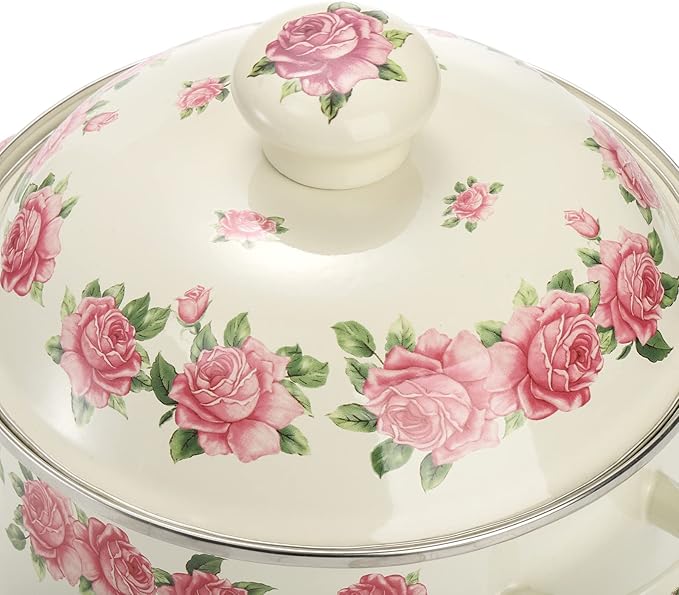 SOUJOY Enamel Stockpot with Lid, 2.8 Quart Retro Cooking Pot, Vintage Floral Stew Bean Simmer Pot with Handle, Kitchen Soup Pot, Safe for Induction Cookers, Gas Stove