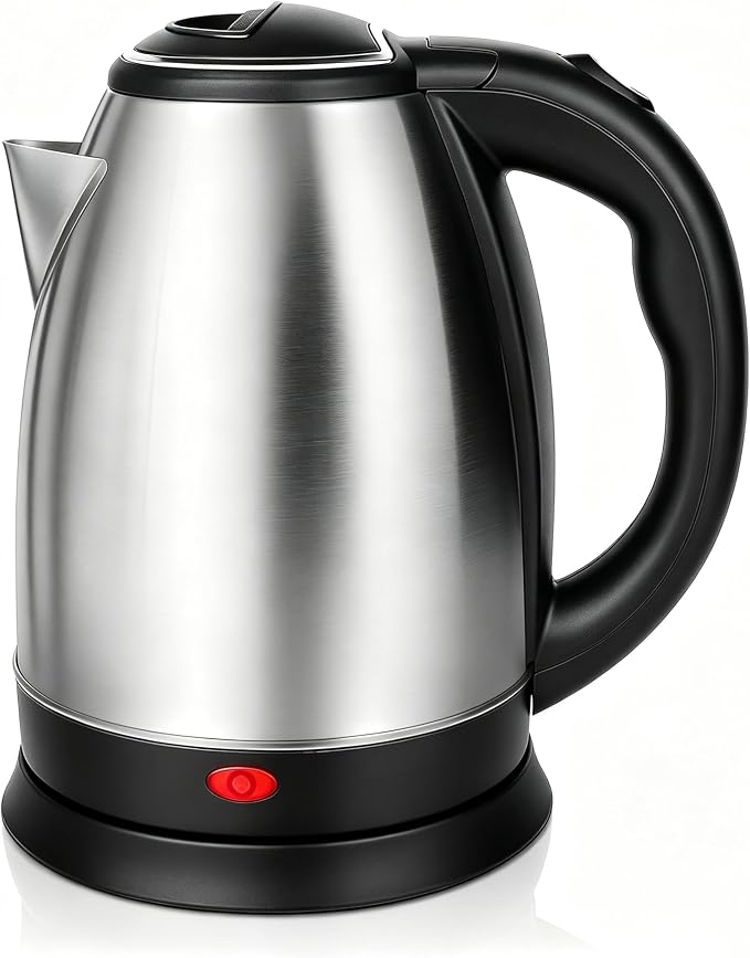 1.8L Stainless Steel Electric Kettle for Tea and Coffee, Silver | 1000W Rapid Boil Hot Water Kettle, Auto Shut-Off, One Touch Lid, 360°Swivel Base, BPA Free