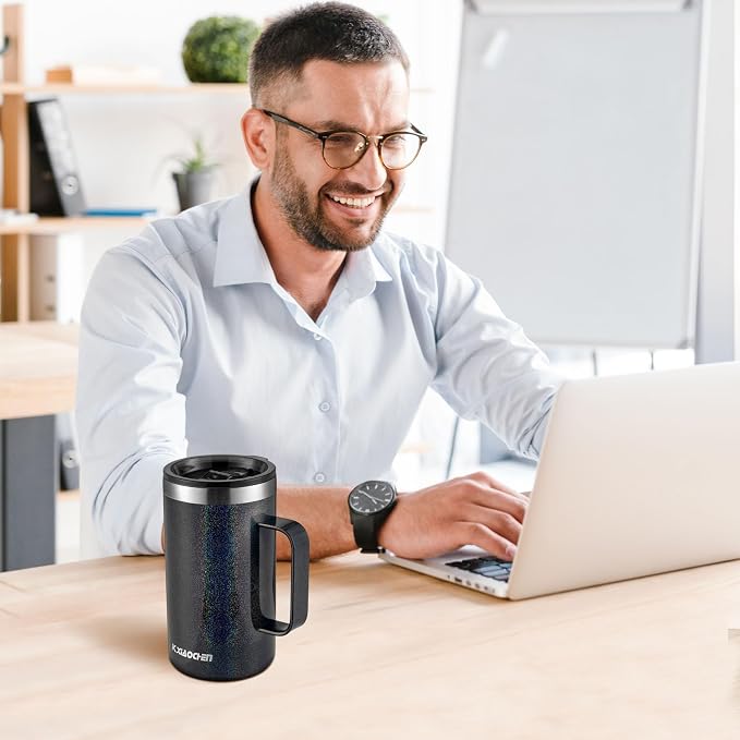 KXIAOCHEN 20 oz Insulated Coffee Mug, Coffee Cup with Lid and Wide Handle | 18/8 stainless steel, 6+ hours hot or 12+ hours cold, wide mouth, no-sweat exterior, for office, work, home and camping