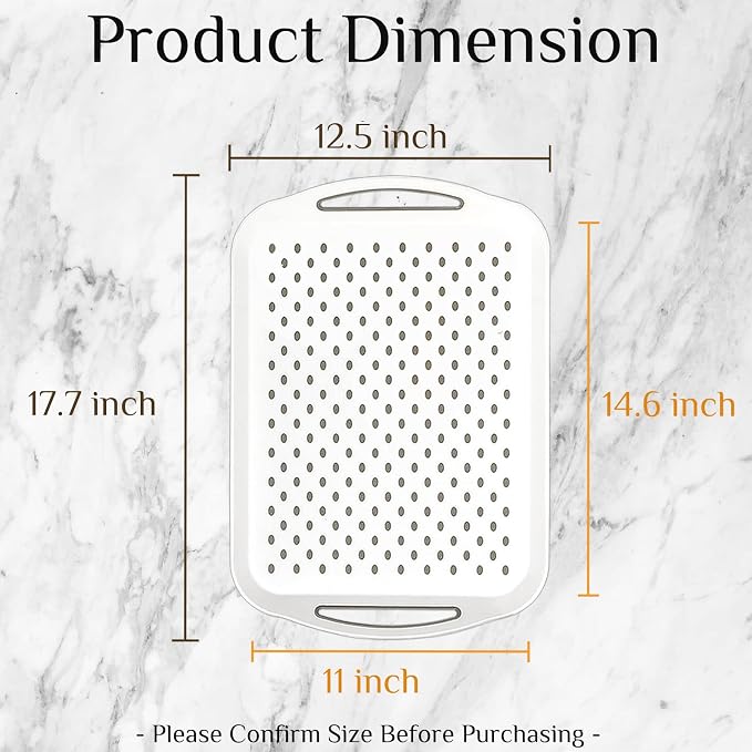 17.7" x 12.5" Anti-Slip Serving Trays with Handles, 3 Pcs X-Large Rectangular Food Serving Tray for Lap, Food Trays for Eating on Couch, Breakfast Tray, Reusable and Durable, White
