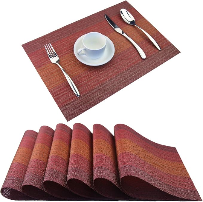 Plastic Placemats,Non Slip Washable Placemats for Dining Table Wipe Clean Table Mats Set of 6(Red)