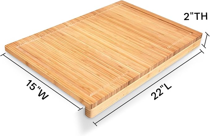 Premium Bamboo Cutting Board with Juice Groove - Extra Large 22x15 Inch Chopping Block for Kitchen - Natural Wood Cutting Surface for Meat, Vegetables and Food Preparation | Extra Large 22x15 Inch Chopping Block for Kitchen - Natural Wood Cutting Surfa...