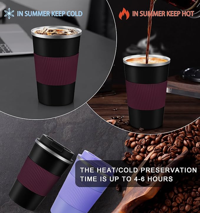 KETIEE Travel Mug 12oz, Insulated Coffee Mug with Leakproof Lid, Travel Coffee Mug Vacuum Stainless Steel Double Walled Reusable Coffee Cup for Hot and Iced Coffee Tea Water