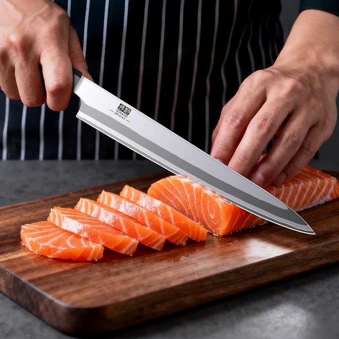 SHAN ZU 10 Inch Japanese Sushi Knife, 9 Layers 10Cr15MoV High Carbon Steel | Sashimi Knife, Sharp Cutting Yanagiba Knives with Red Sandalwood Handle for Sushi Making, Slicing & Fish Knives