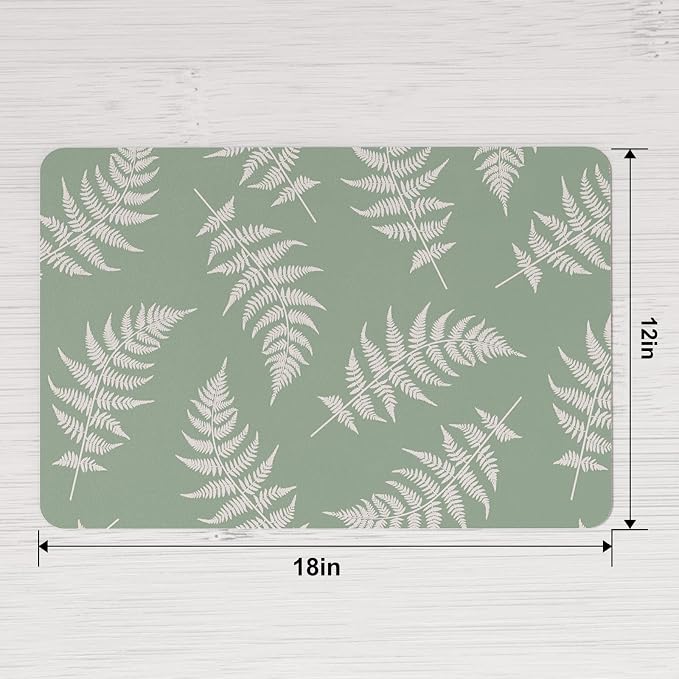 QIYI PU Leather Placemats Set of 4, 12"x18" Waterproof Table Mats, Leaves | Faux Leather, Heat Resistant, Anti Slip, Wipeable Place Mats for Kitchen Dinning, Party Table Décor, Fern Leaves