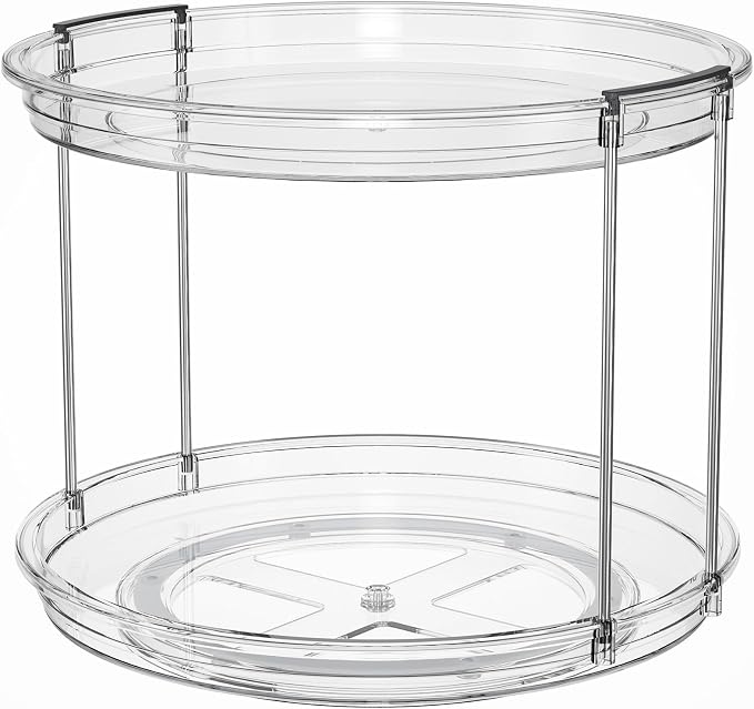 LAMU 2 Pack 2 Tier Lazy Susan Turntable Organizer 10.6'' Rotating Spice Rack Organization for Cabinet, Kitchen, Pantry, Countertop, Bathroom, Vanity, Medicine Cabinet Organizer, Clear