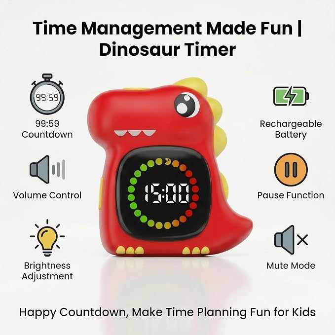 Potty Traning Timer 99 Minute Digital Countdown Timer for Kids | Dinosaur roar; Dinosaur Look; Long Battery Life
