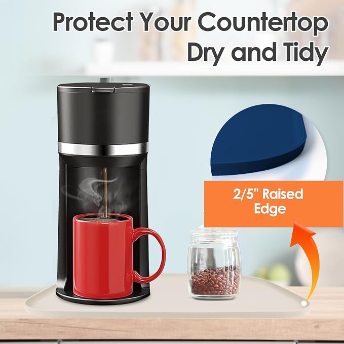Silicone Coffee Maker Mat with Lip for Countertops, 24'' x 16'' Navy Blue | Multi leak-proof coffee tray for countertop, non-slip silicone mat fits most coffee makers & espresso machines, wipe-clean