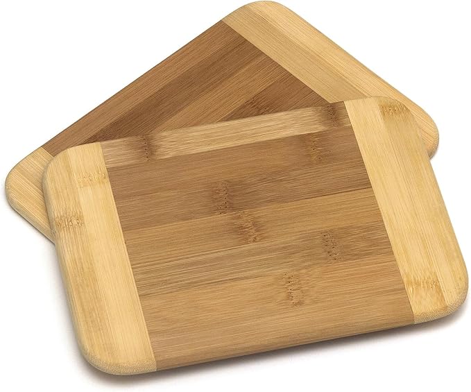 Lipper International Bamboo Wood Two-Tone Kitchen Cutting and Serving Board,Small,8" x 6" x 5/16",Set of 2,(Pack of 6)