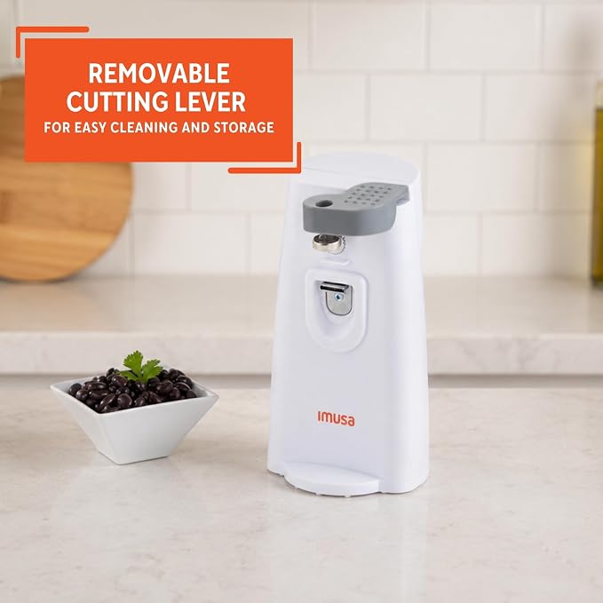 IMUSA White Electric Can Opener with Knife Sharpener & Bottle Opener