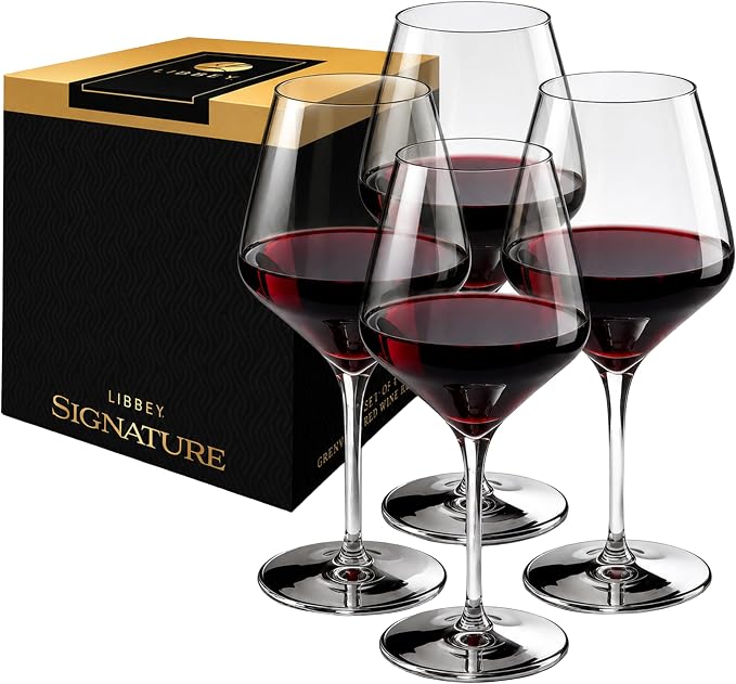 Libbey Signature Greenwich All-Purpose Wine Glasses, 16-Ounce, Set of 4, Made in USA, Dishwasher Safe, Gift Box